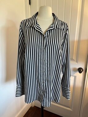 Banana Republic Black and White Vertical Stripe Button-Down Shirt